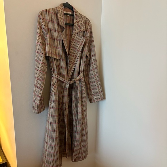 Anthropologie Plaid Belted Lightweight Summer Trench Coat Size M Neutral Motif - Picture 8 of 15